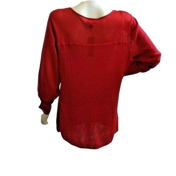 Worthington Woman Rib Knit Top Pullover Long Slv Sweater Red Nylon Blend 1XL NWT - Picture 3 of 6